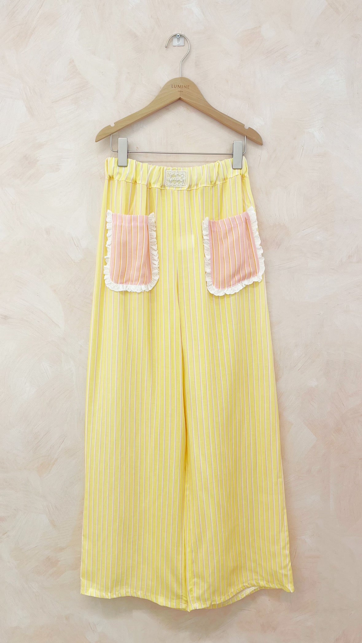 Frill Pocket Stripe Trousers - Yellow