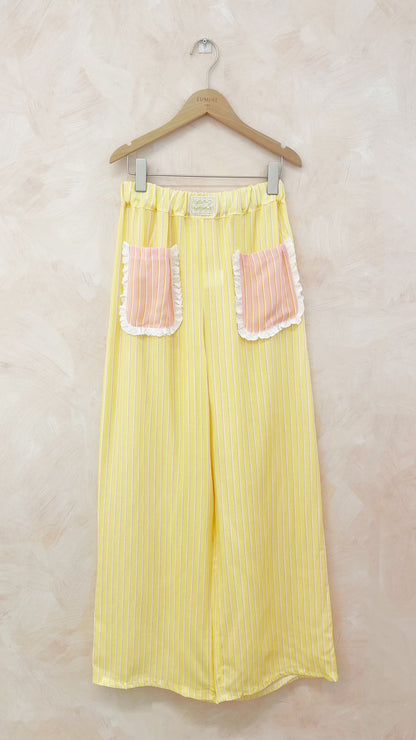 Frill Pocket Stripe Trousers - Yellow
