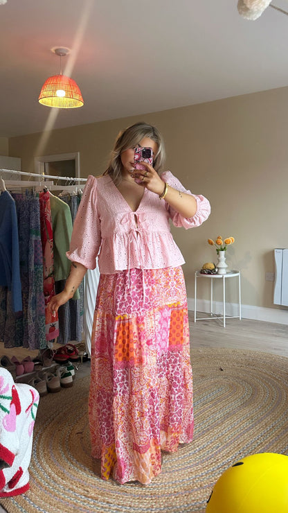 Patchwork Maxi Skirt - Pink