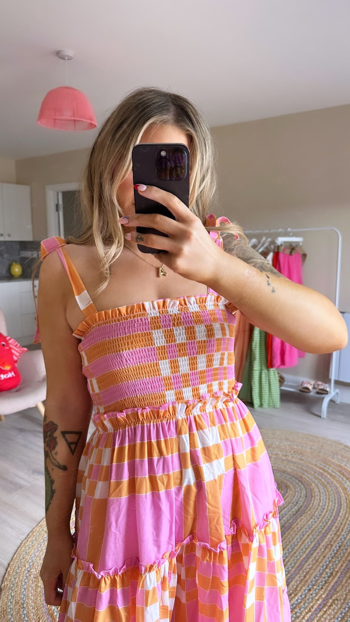 Pink and Orange Tie Strap Maxi Dress