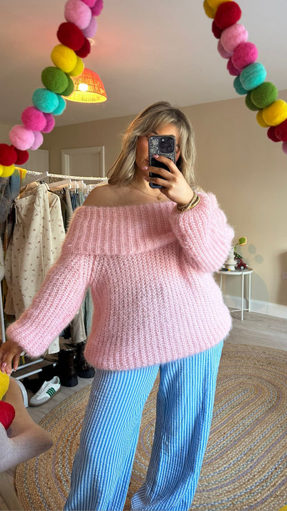 Super Soft Bardot Jumper - Baby Pink