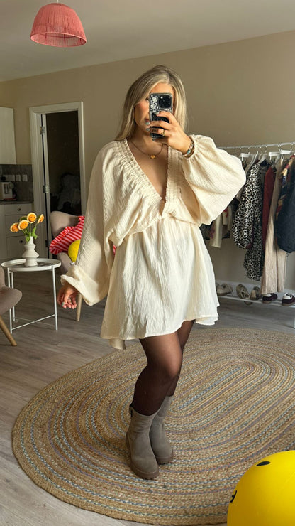 Elastic Mini Dress In Beige