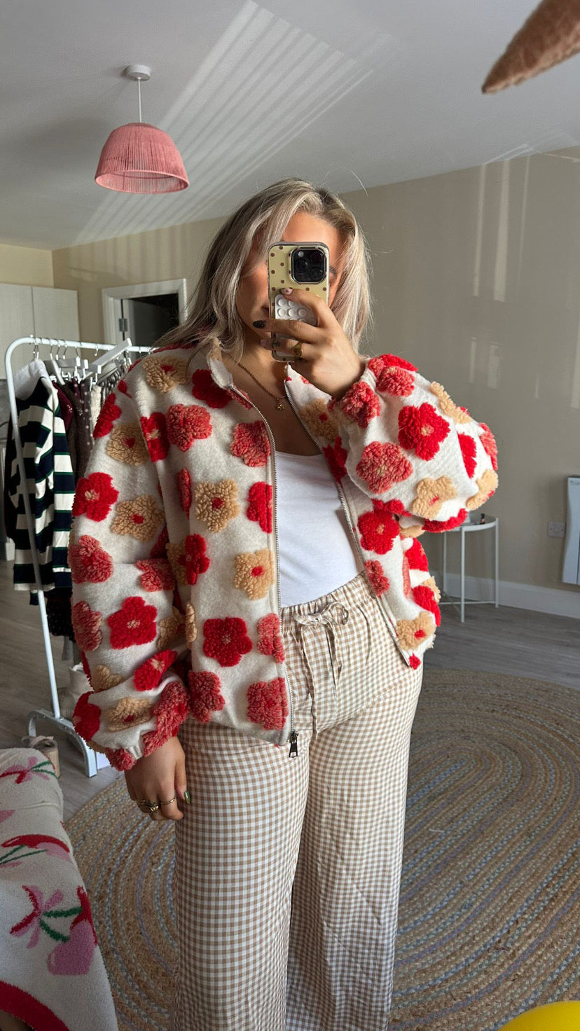 Flower Fleece Jacket - Red