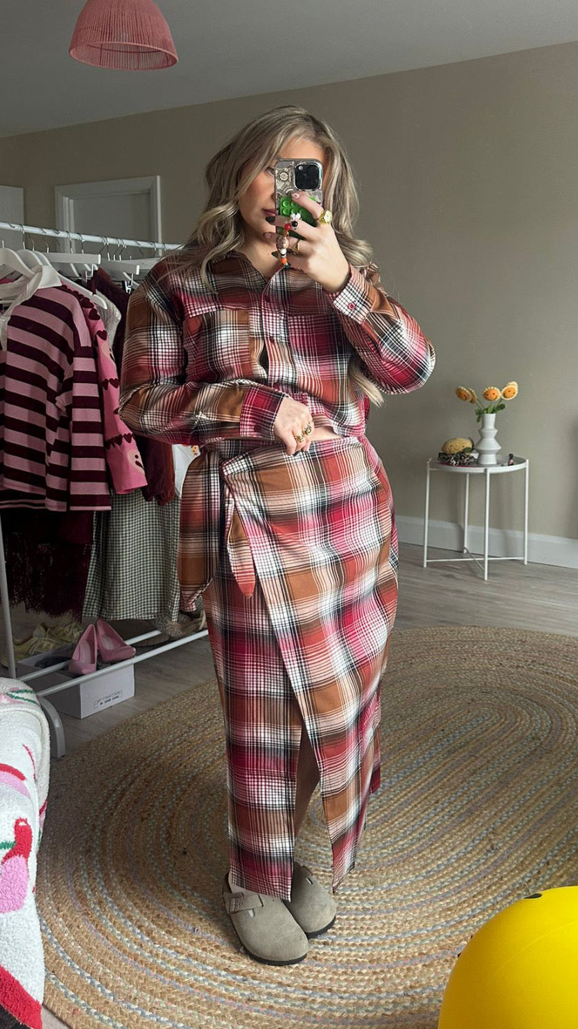 Plaid Wrap Midi Skirt