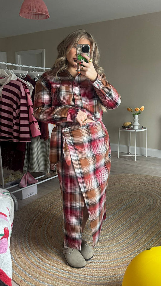 Plaid Wrap Midi Skirt