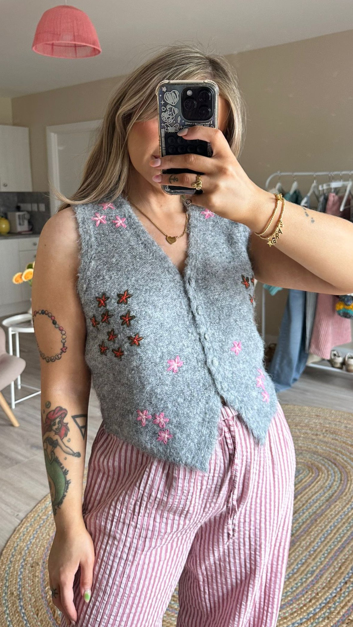 Grey Knit Floral Vest