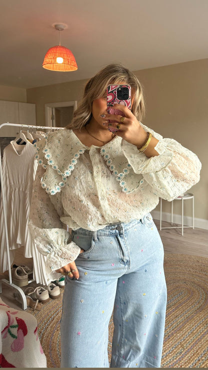 Daisy Wide Collar Chiffon Blouse - Blue