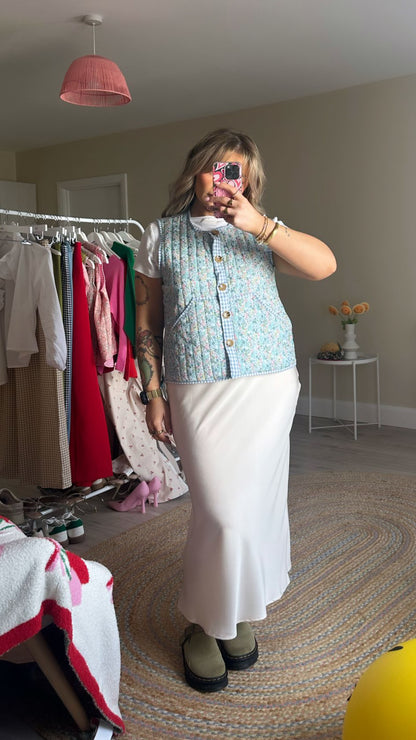 Floral Gilet with Gingham Trim - Blue