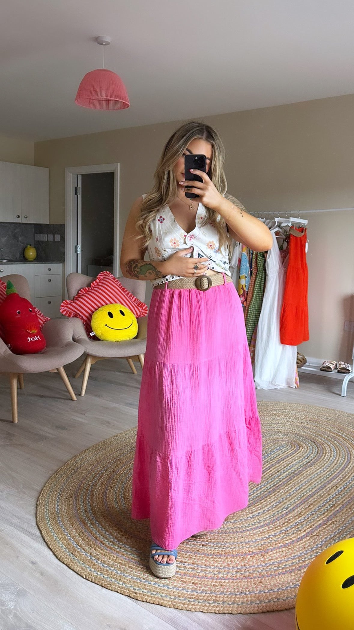 Pink Maxi Skirt (With Removable Belt)