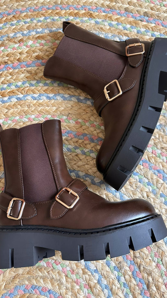 Chunky Chocolate Brown Ankle Boots