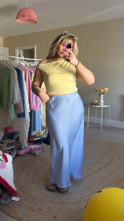 Cornflower Blue Textured Satin Slip Skirt