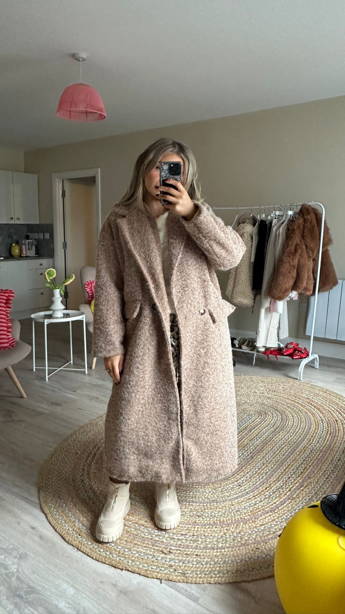 Camel Textured Longline Coat