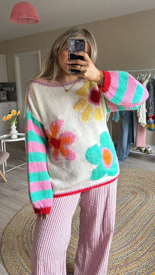 Floral Stripe Sleeve Jumper