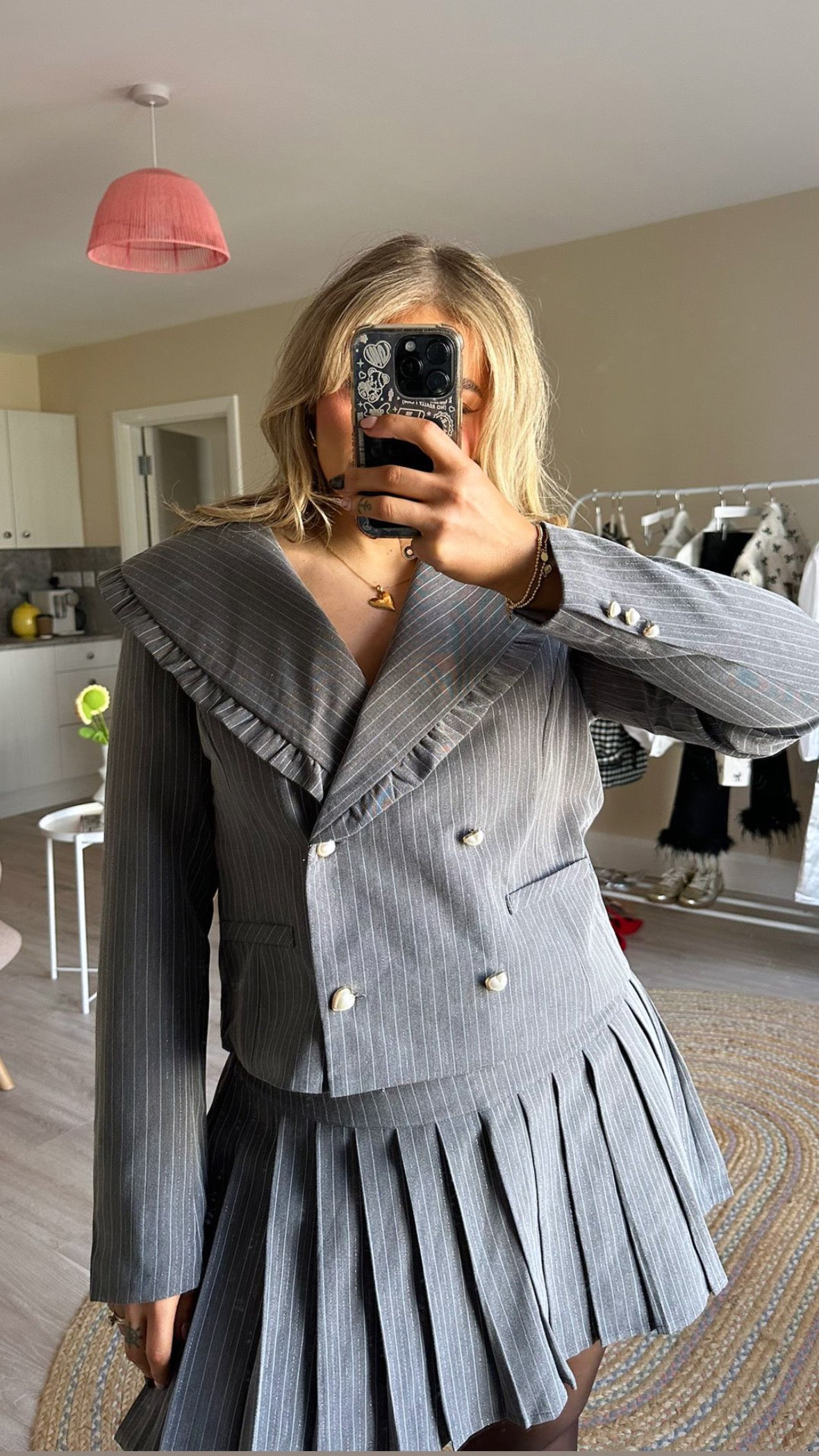 Aubrey Cropped Sparkle Pinstripe Blazer