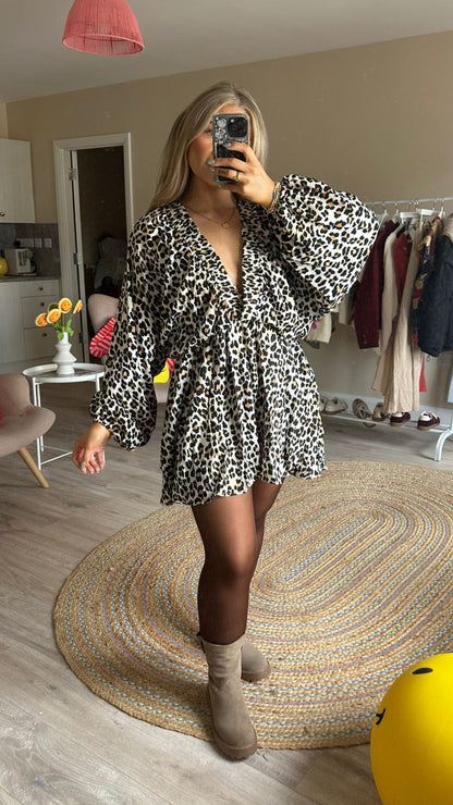 Elastic Mini Dress In Leopard