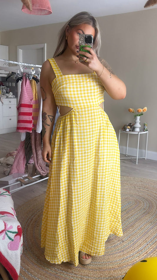 Gingham Tie Back Midi Dress - Yellow