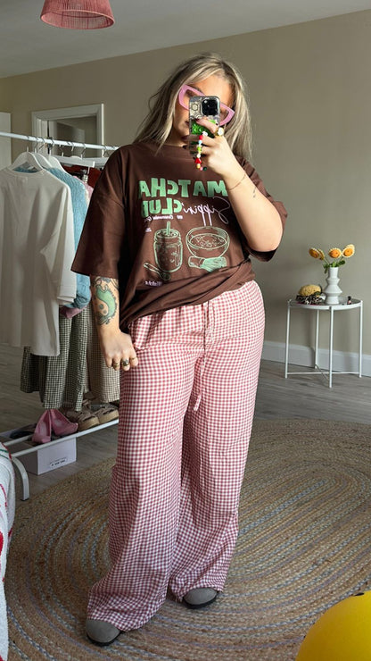 Gingham Pull On Trousers - Pink