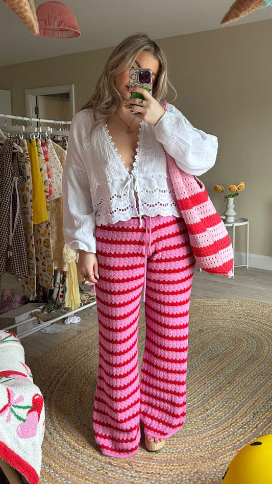Stripe Knitted Trousers - Pink/Red