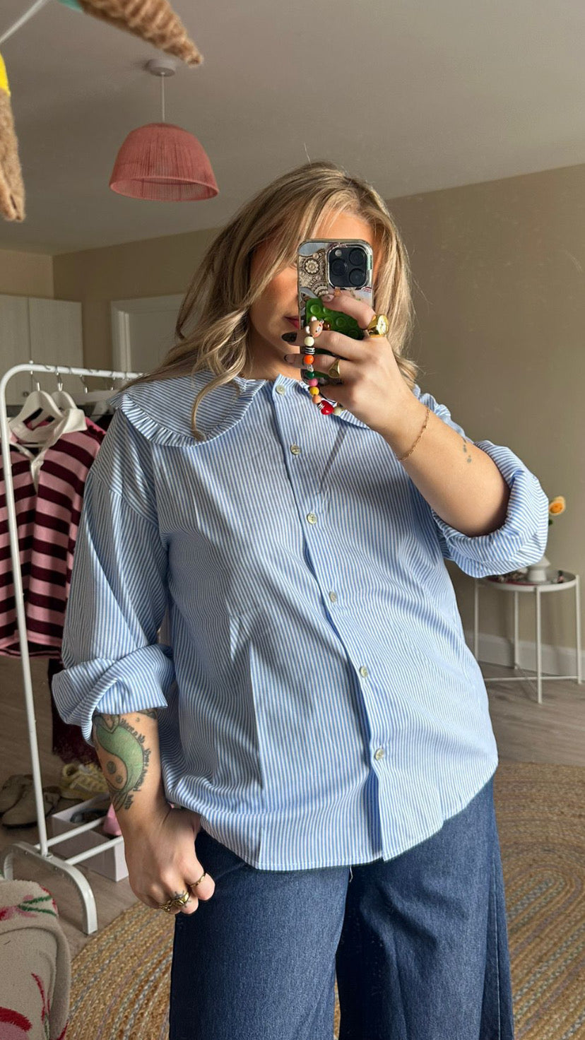 Stripe Round Collar Blouse