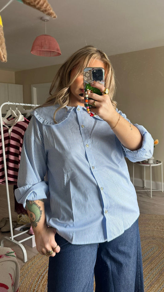 Stripe Round Collar Blouse