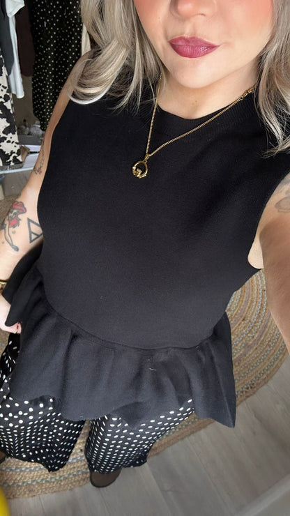 Soft Knit Peplum Top - Black