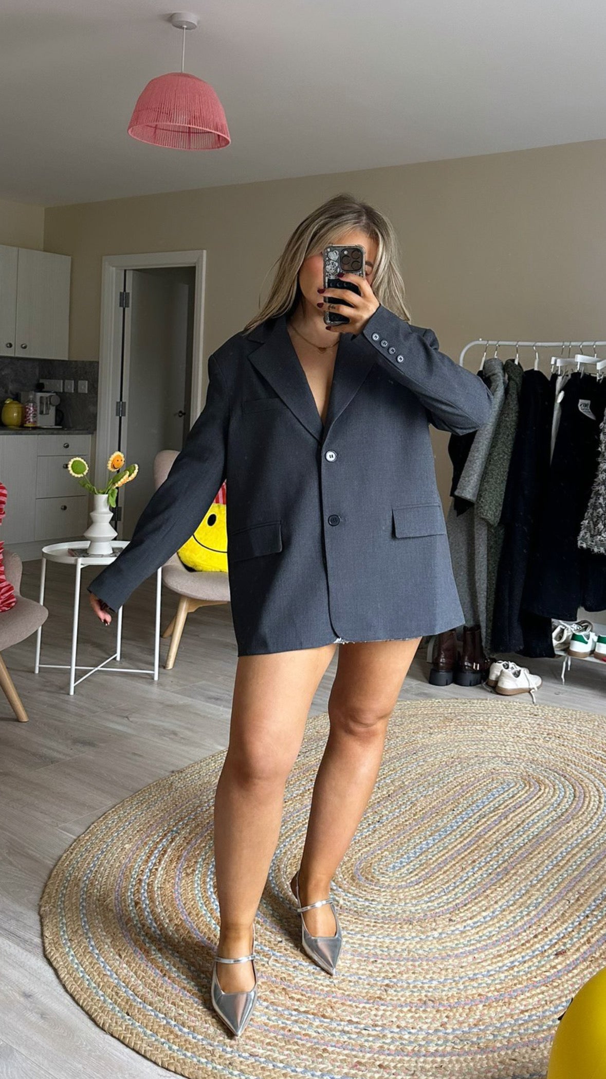 Grey Split Back Oversized Blazer