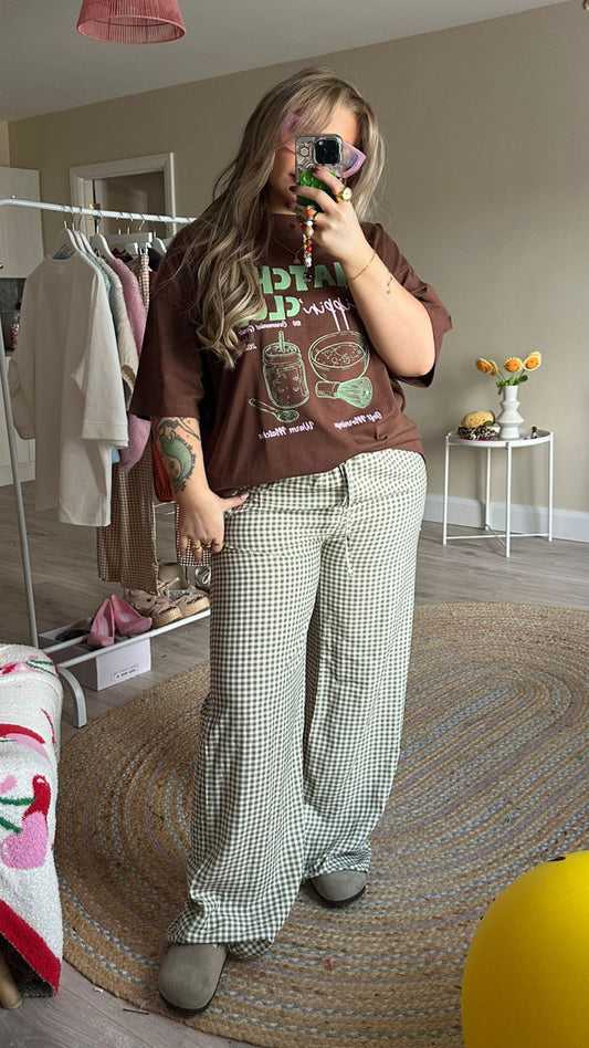 Gingham Pull On Trousers - Green