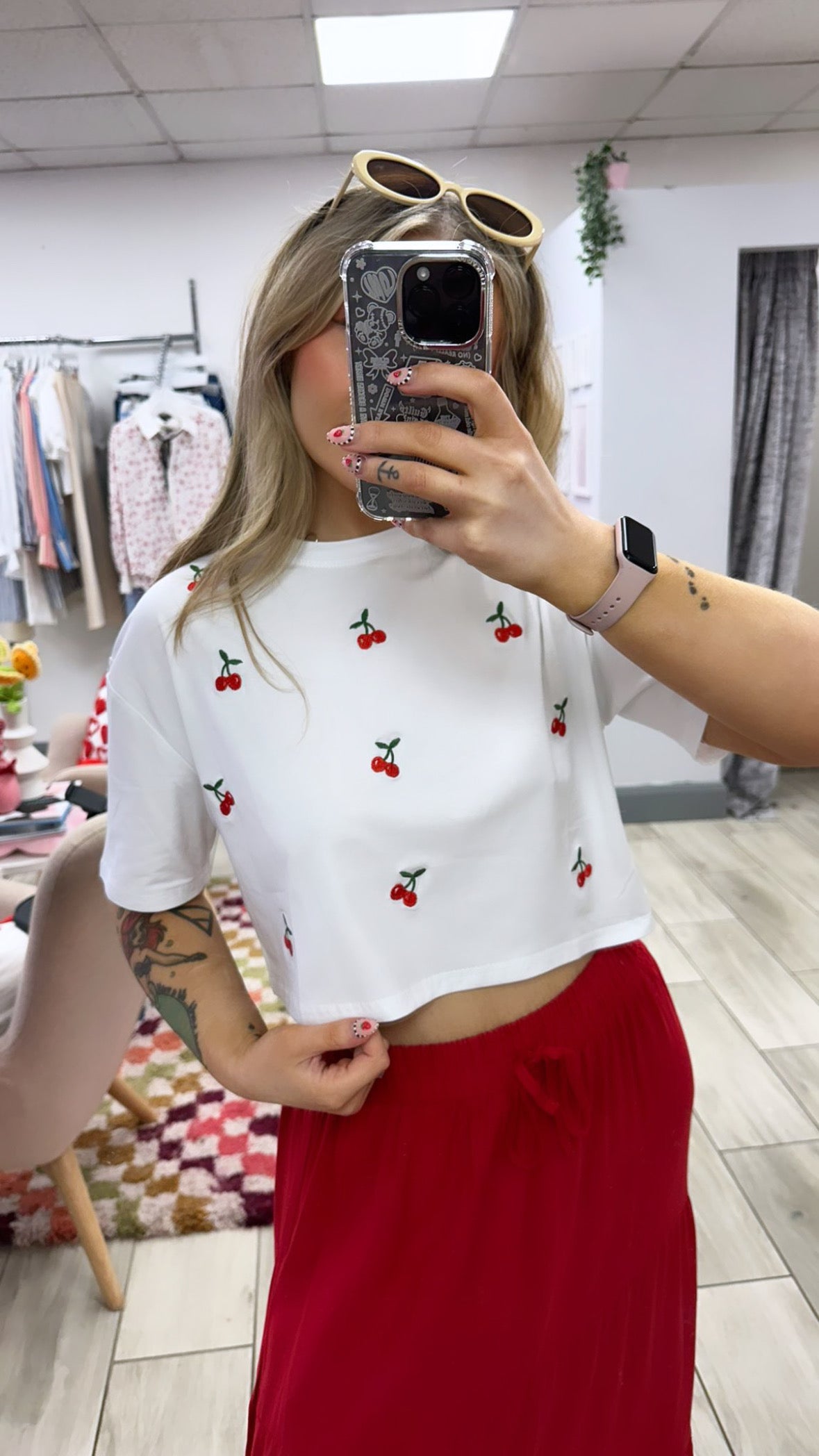 Cherry Embroidered Baby Tee